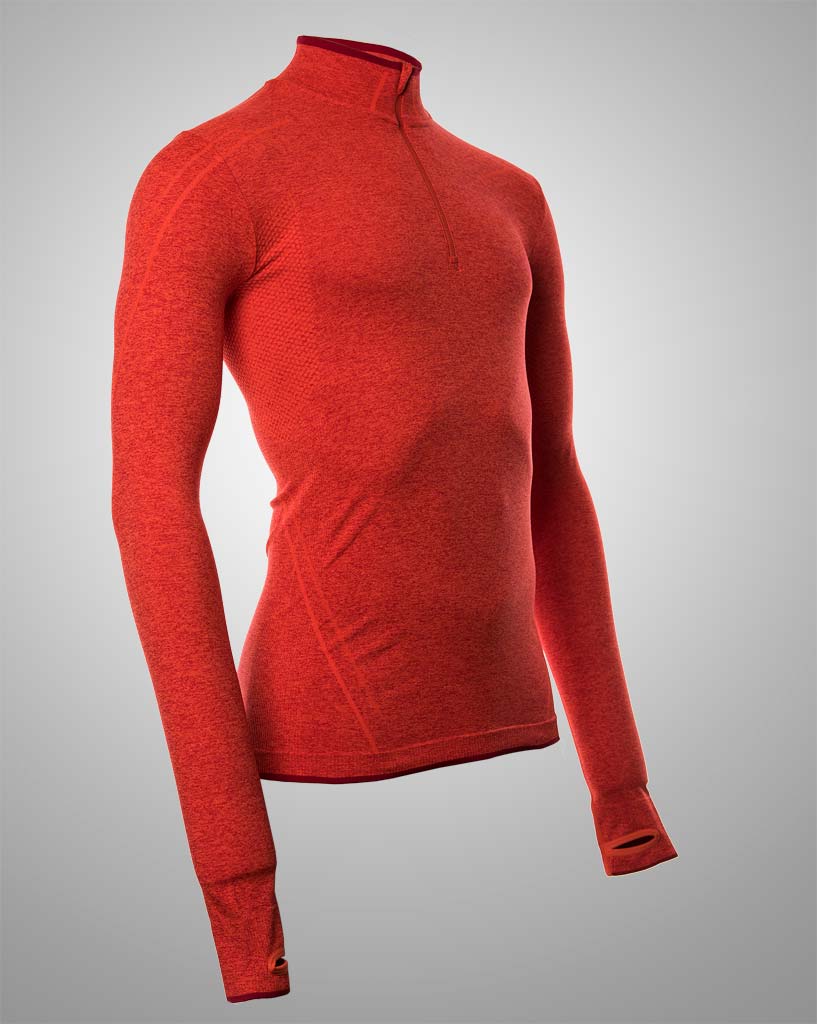 Long sleeved orange mens technical sweater